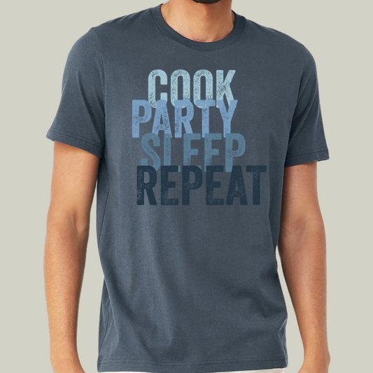 Cook. Party. Sleep. Repeat Unisex Short Sleeve Tee by Bella + Canvas